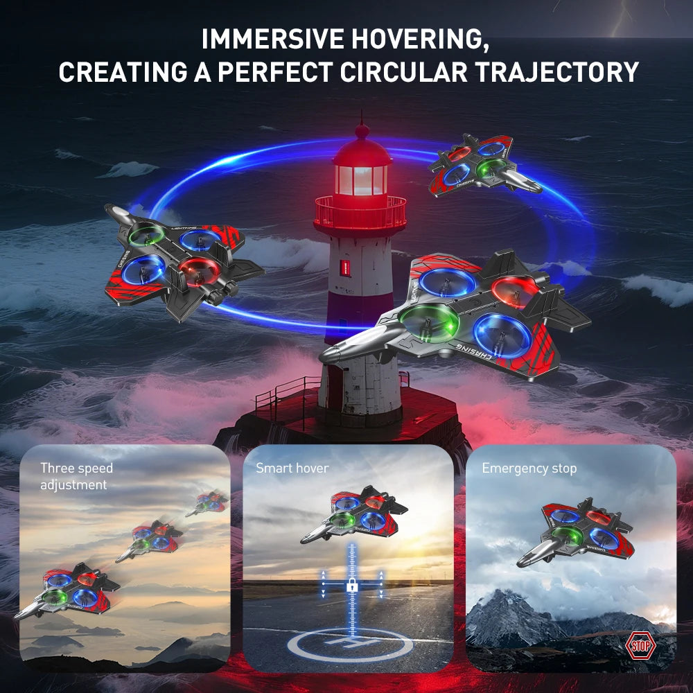 E72 Foam Stunt Drone Fighter – 2.4G Fixed Height Hover RC Aircraft with LED Lights & 360° Flip