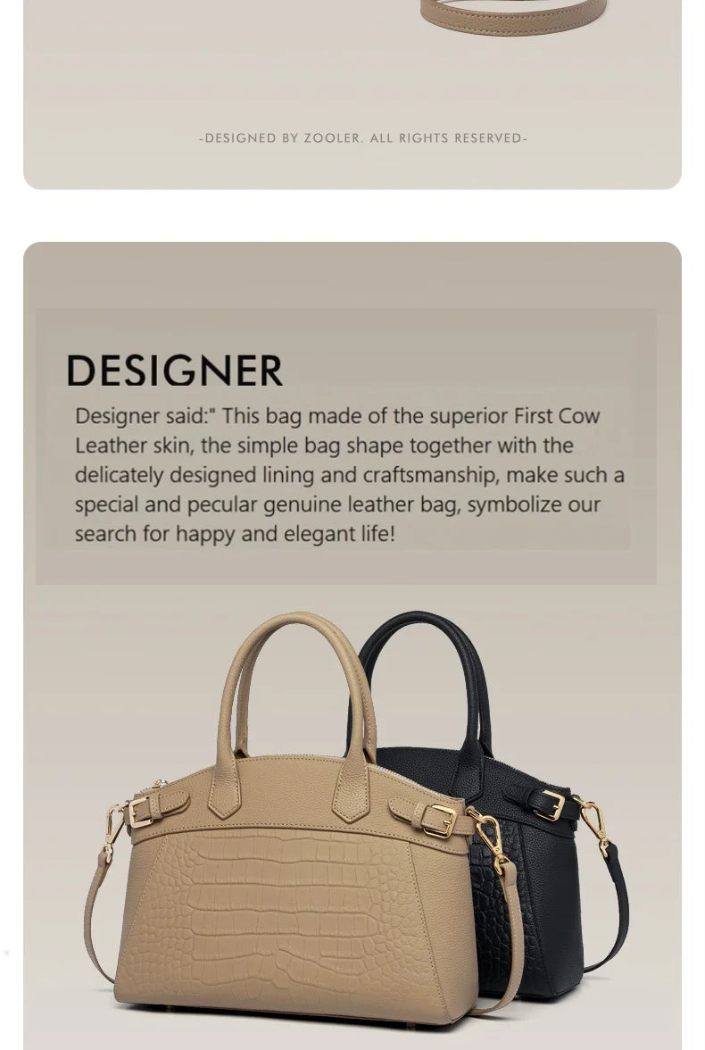 ZOOLER Genuine Cow Leather Flap Tote Bag – Luxury Lock Shoulder Crossbody Handbag for Women