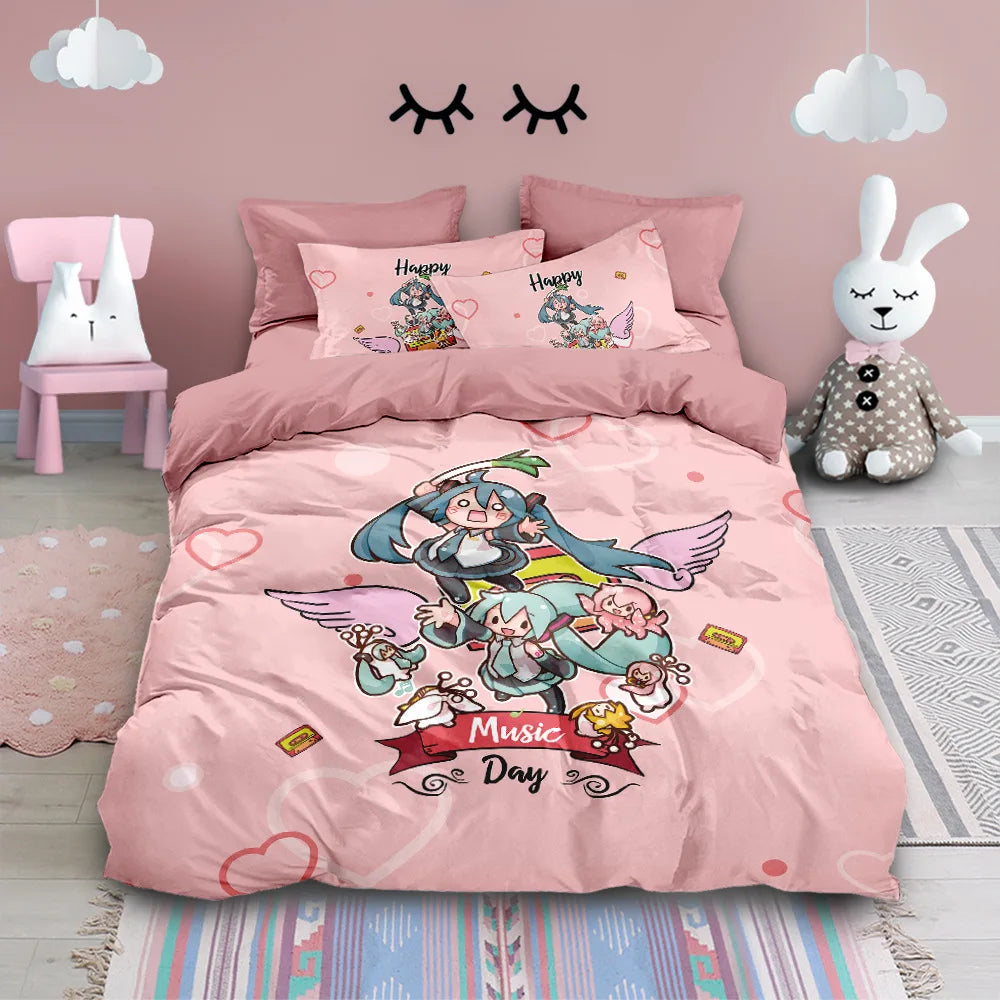 3D Print Japanese Anime Duvet Cover Set | Kawaii Miku Design, Single to King Size, Kids & Adults Bedroom