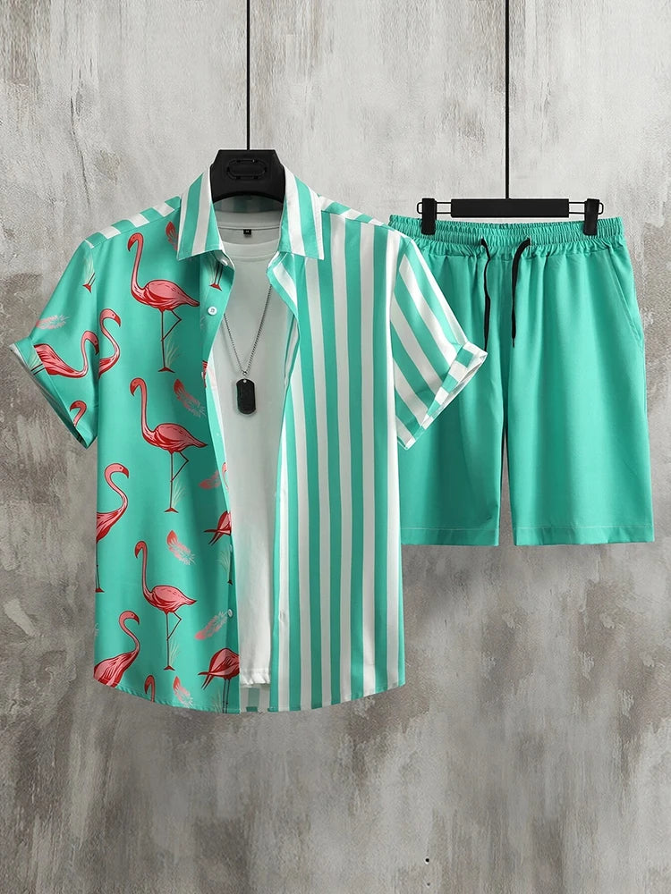 Men's Hawaiian Short Sleeve Shirt & Beach Shorts Set – Summer Vacation 2-Piece