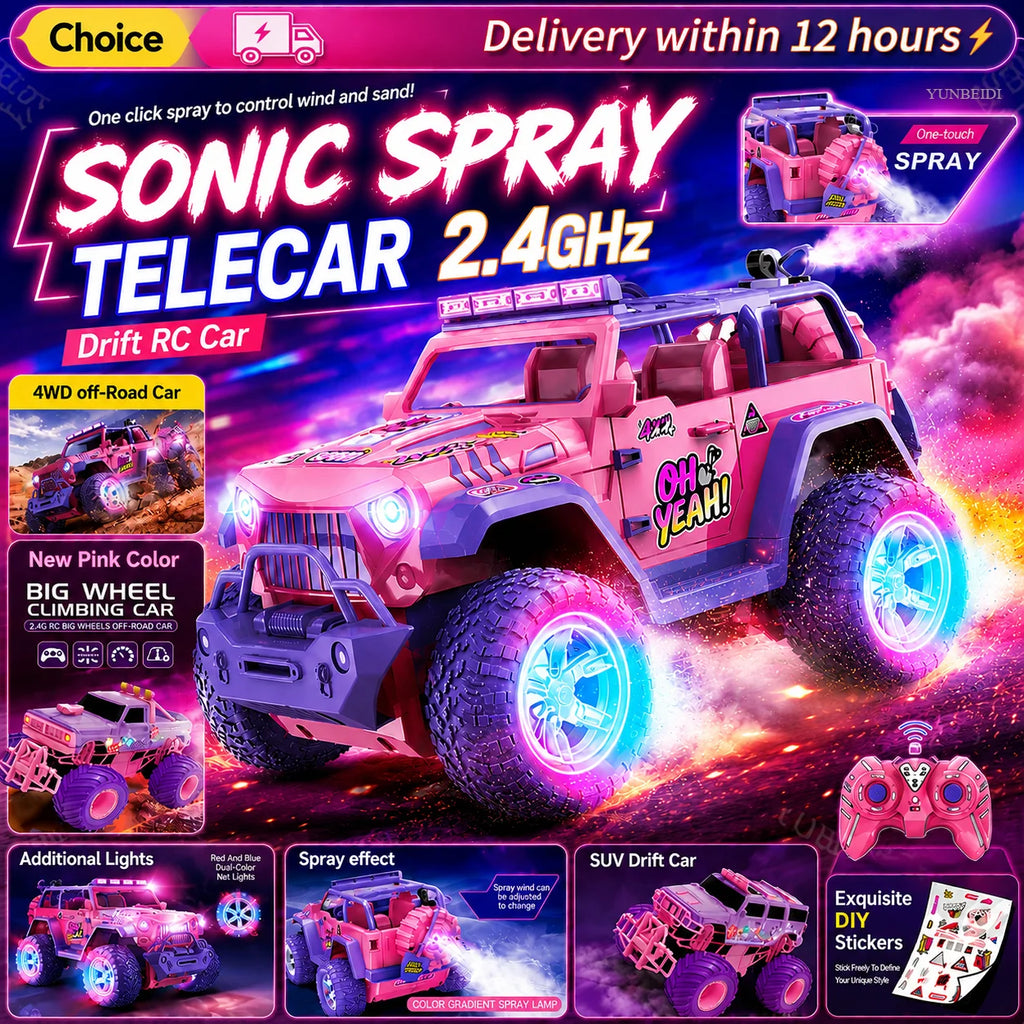 1:16 Pink Remote Control Car 2.4G_Hz Spray Music Light DIY Sticker Racing Car 1:18 Climbing Off-road Toy Car Kids Festival Gifts