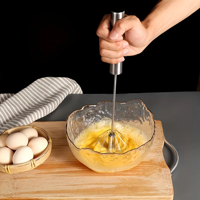 Whisk Faster. Bake Better. — Stainless Steel Semi-Automatic Egg Beater | S/M/L Sizes, Hand Push Mixer, Milk Frother, Kitchen Baking Tool