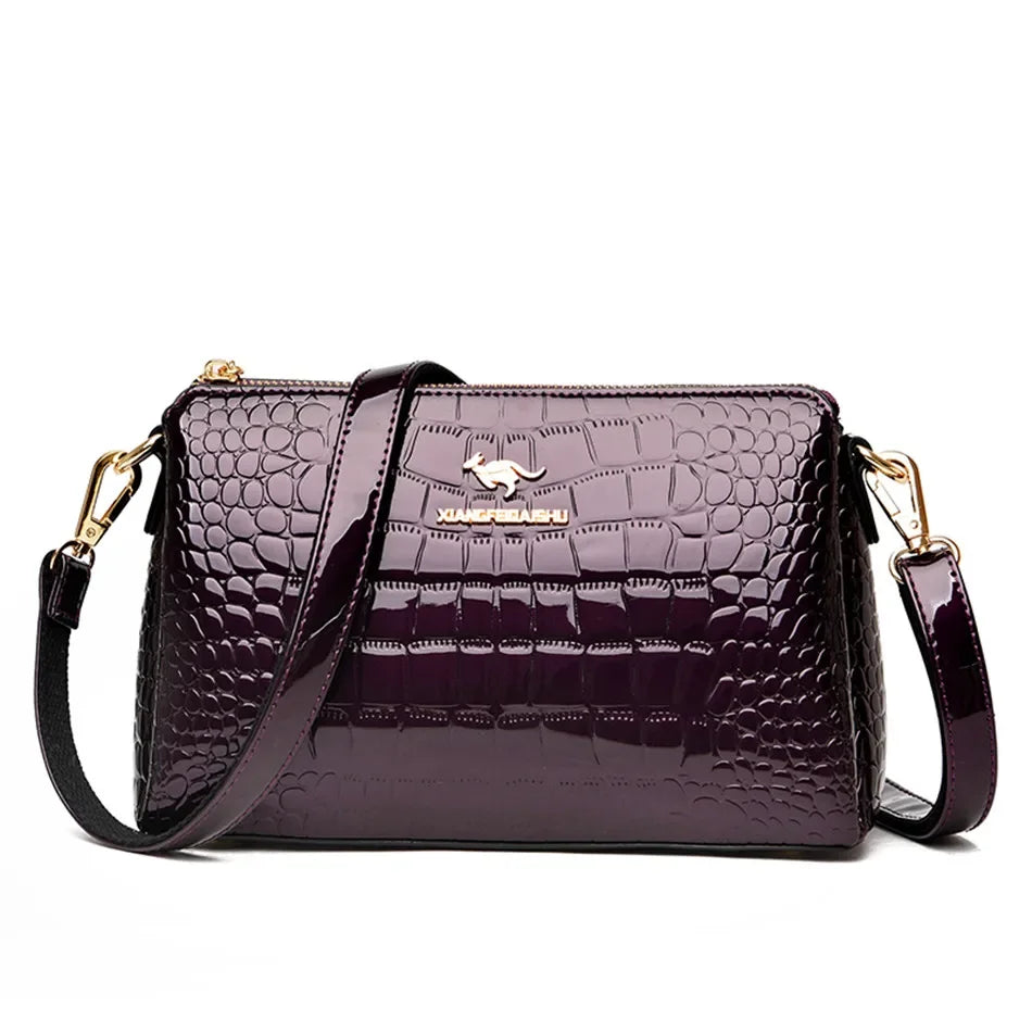 Luxury PU Alligator 3-Layer Flap Shoulder Bag – Sequin Crossbody Handbag for Women