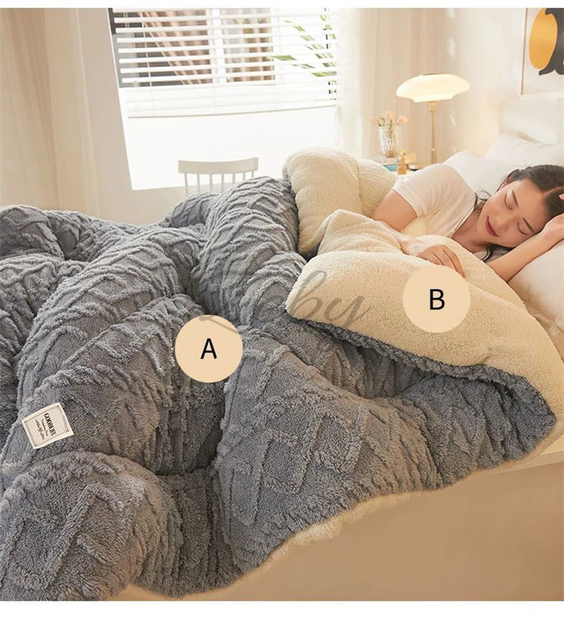 Thick Plush Bed Blanket – Faux Lamb Fleece Winter Comfort