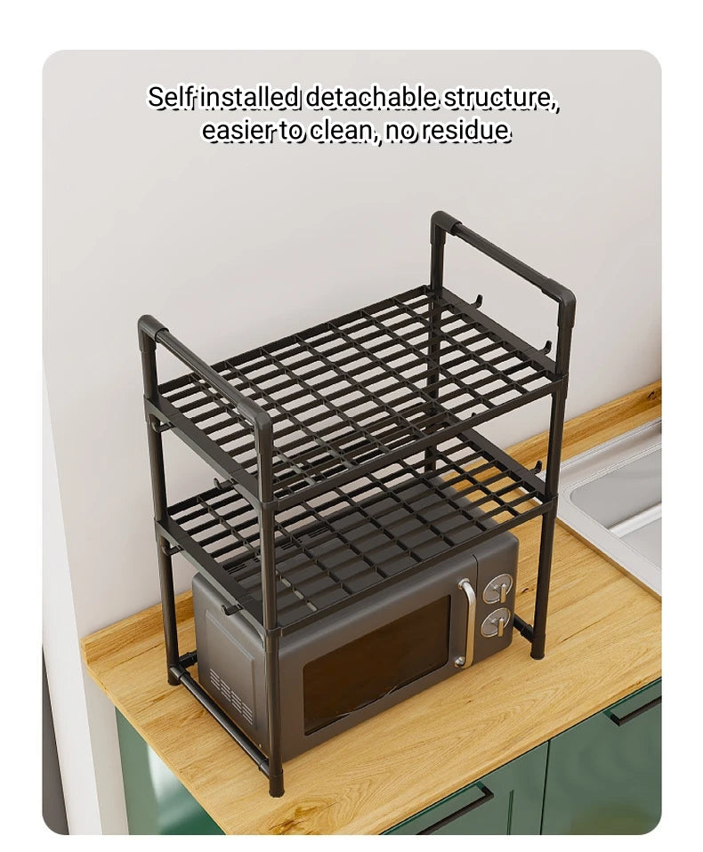 Metal Countertop Microwave & Kitchen Storage Rack — 2 & 3-Layer Utensil & Tableware Organizer