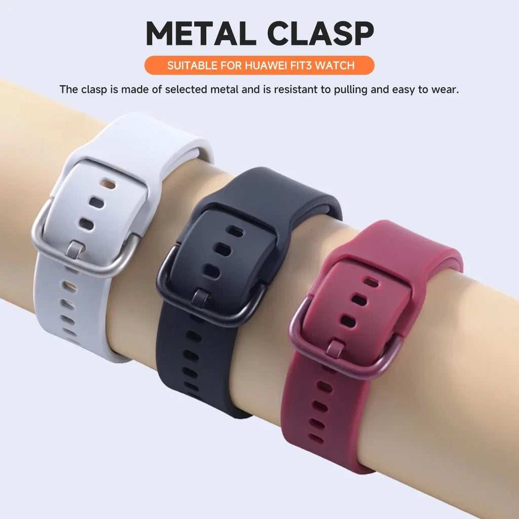 Silicone Sport Band for Huawei Watch FIT 1/2/3/4 Pro | Metal Buckle Replacement Bracelet Strap
