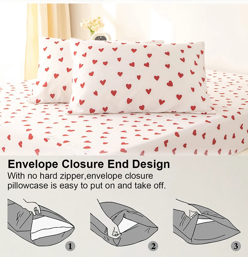 Red Heart Print Duvet Cover Set – 3-Piece Soft Skin-Friendly Bedding with Pillowcases, Twin to King
