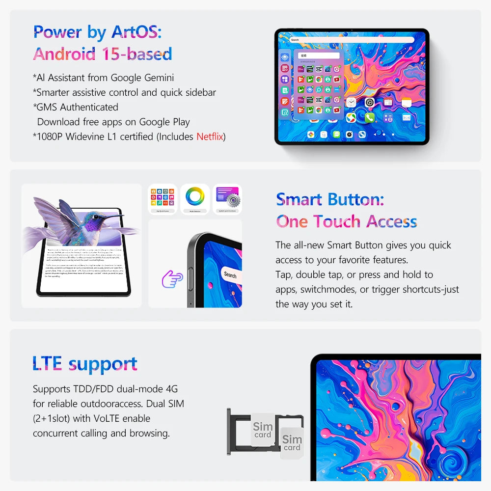 Teclast ArtPad Pro 12.7" 2.2K Android 15 Tablet – 8GB RAM, 256GB, 4G LTE, 10000mAh