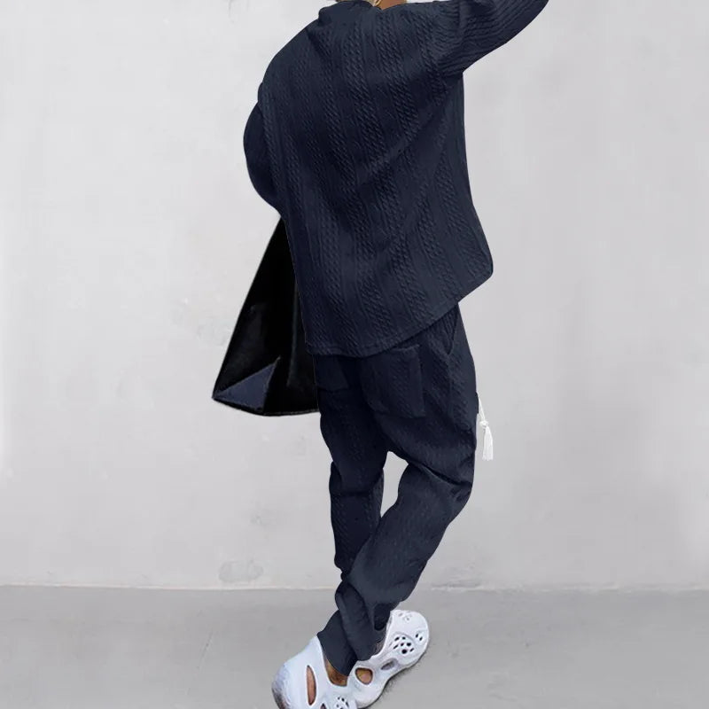 Men's Jacquard Knit Sweater & Casual Trousers Two-Piece Set