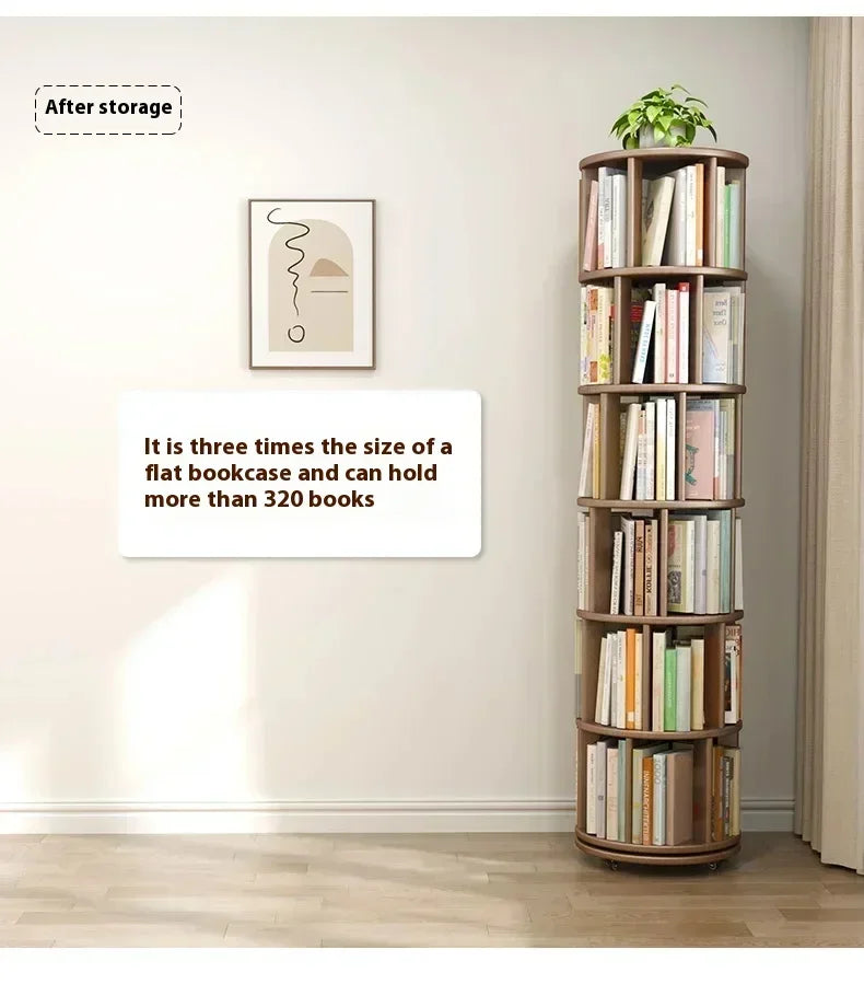 Vintage Rotating Bookcase – Compact Wooden Miniature House Display Shelf