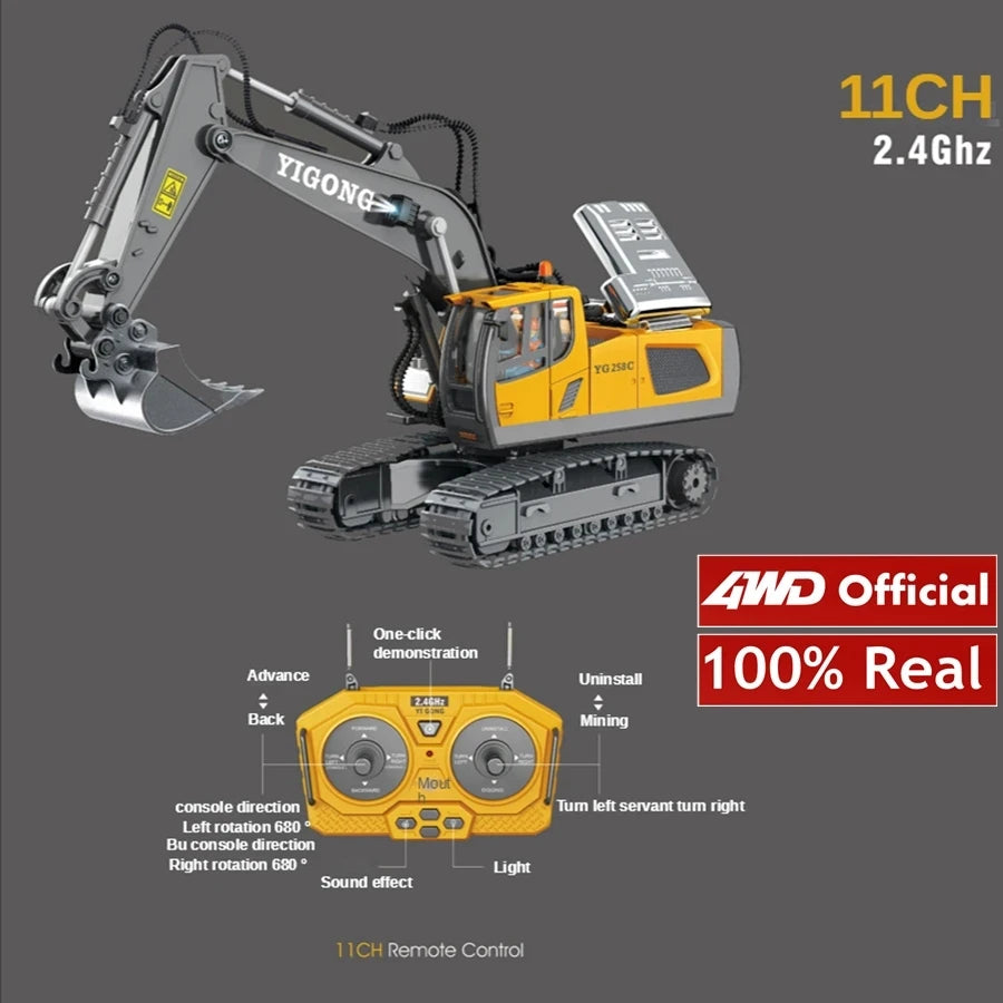 4WD RC Construction Truck with Light & Sound – Remote Control Excavator, Dump Truck & Bulldozer