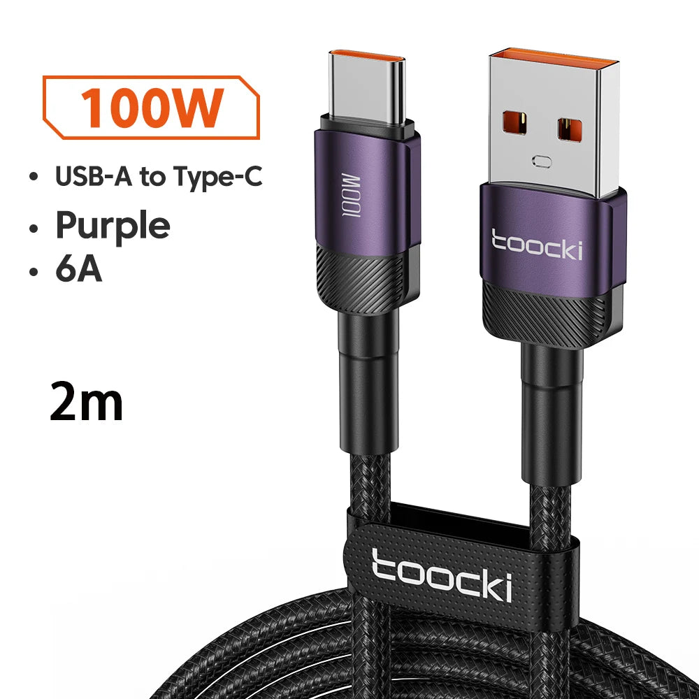 6A Speed. Braided Strength. Every Length. — Toocki USB-A to USB-C 6A 100W Fast Charging Cable | 0.25m to 3m, Huawei, Xiaomi, Samsung, OnePlus, 4 Colors
