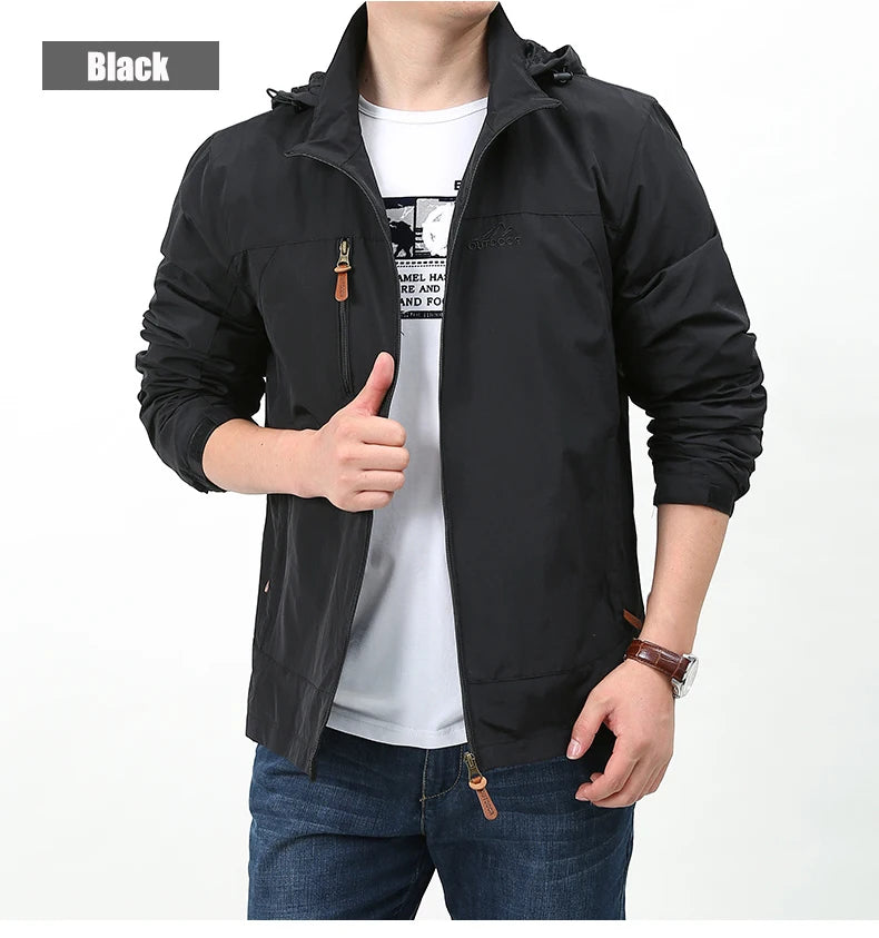Men's Hooded Hiking Windbreaker – Multi-Pocket Jacket