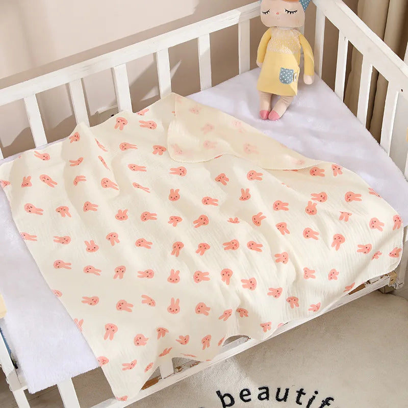 Cartoon Print Cotton Muslin Baby Swaddle Blanket – Soft Breathable Newborn Receiving Blanket