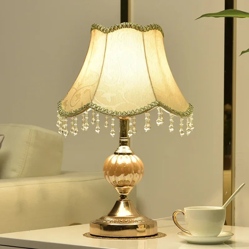 Bedside Lamp – Fabric Shade & Gold or White Base