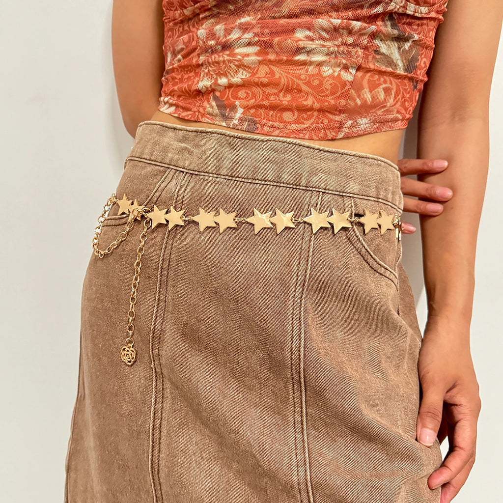 Metal Star Chain Cowgirl Belt — Adjustable Western Concho Waistband for Dresses & Jeans