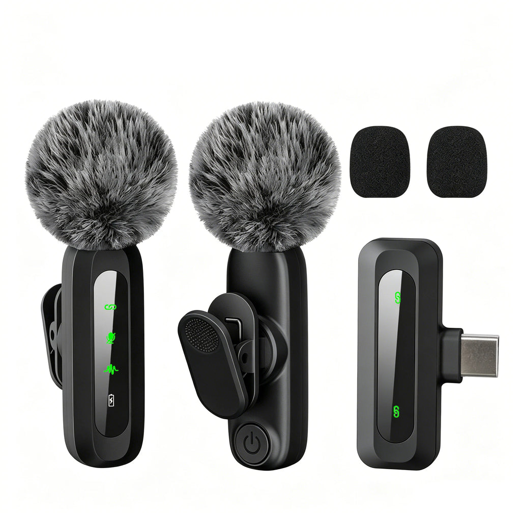 Wireless Lavalier Microphone with Noise Cancelling — Type-C Lapel Mic for iPhone 15+, Android, Vlog & Live Streaming