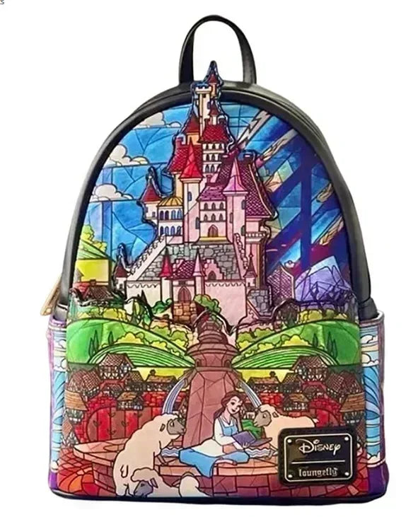 Loungefly-Style Princess Castle PU Leather Backpack – Women's Double Strap Shoulder Bag
