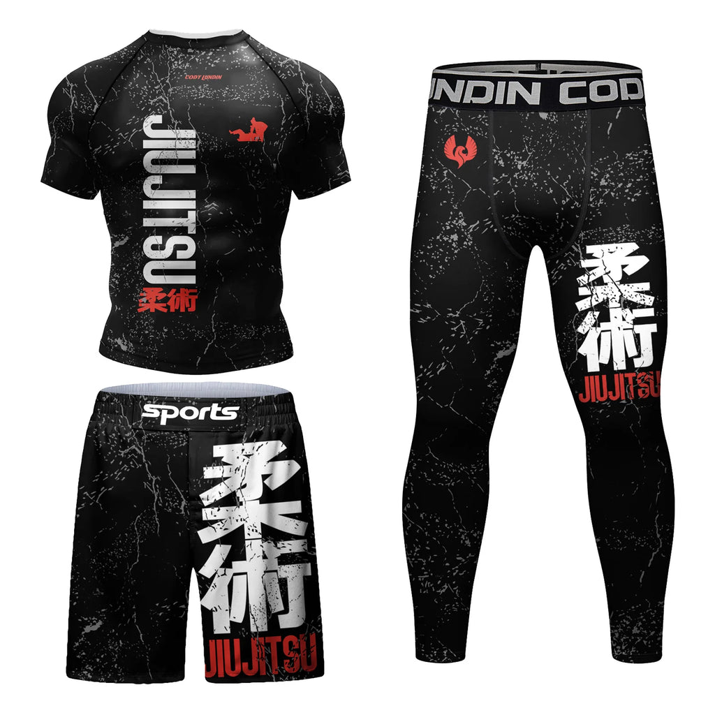 MMA BJJ Compression T-Shirt, Pants & Muay Thai Shorts Rash Guard – Multi-Piece Fitness Sport Suit