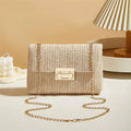 Woven Straw Shoulder Bag – Handwoven Crossbody Purse with Lock Closure for Women