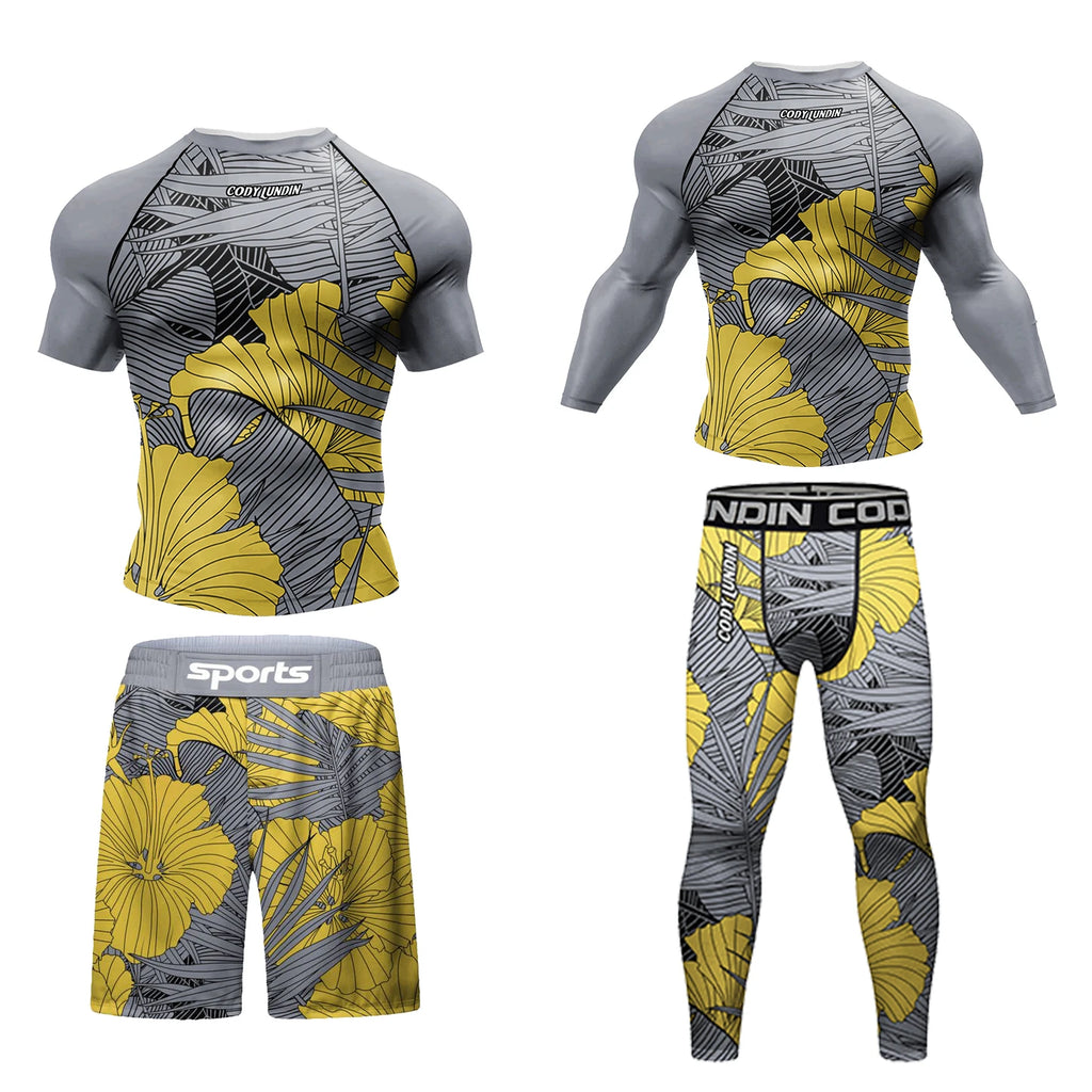 MMA BJJ Rash Guard 3D Print Compression T-Shirt & Pants – Durable Boxing Jogging Tracksuit