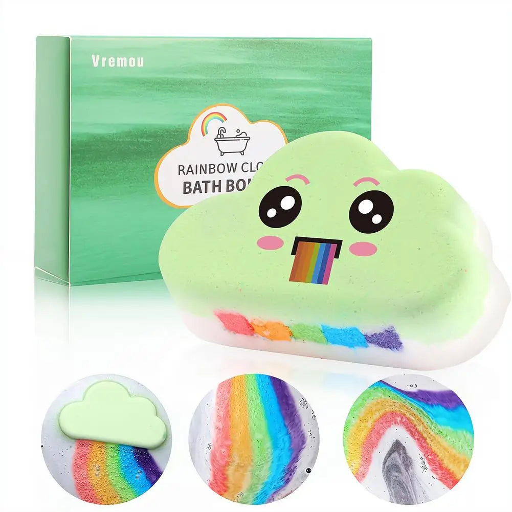Rainbow Cloud Bath Bombs for Kids – Handmade Fizzy Spa Balls with Rainbow Colors & 4 Scents, Gift Set