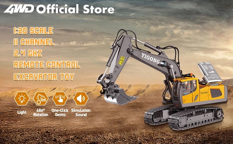 4WD RC Construction Truck with Light & Sound – Remote Control Excavator, Dump Truck & Bulldozer