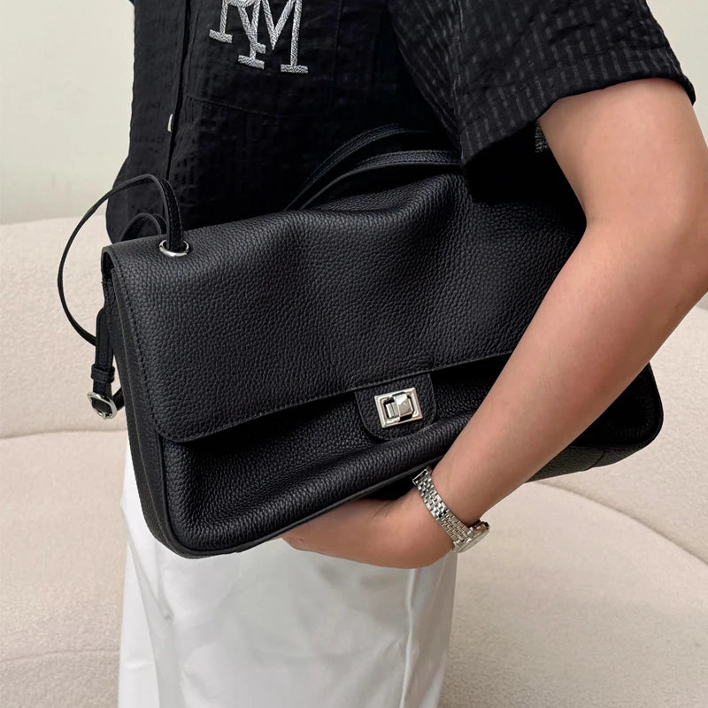 Head Layer Cowhide Leather Commuter Tote Bag – Large Capacity Crossbody Shoulder Bag for Women