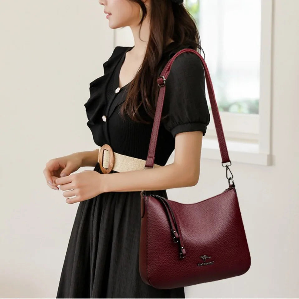VANDERWAH Genuine Cow Leather Letter Sequin Crossbody Tote – Luxury Designer Shoulder Bag for Women