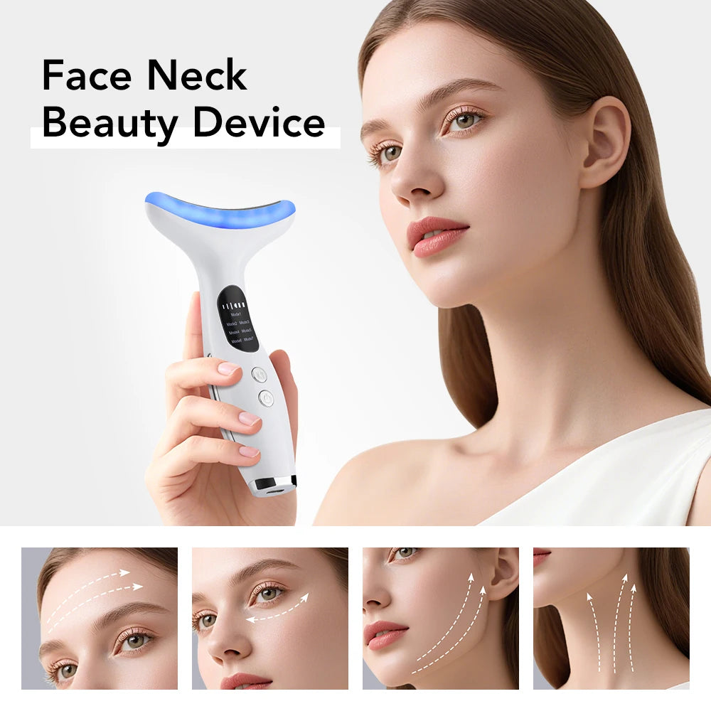 EMS Face & Neck Lifting Device – 7-Color LED, 45°C Heat & Vibration Skin Tightening Anti-Wrinkle Massager