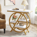 Tribesigns 3-Tier Narrow Side Table — Wood & Geometric Metal Frame