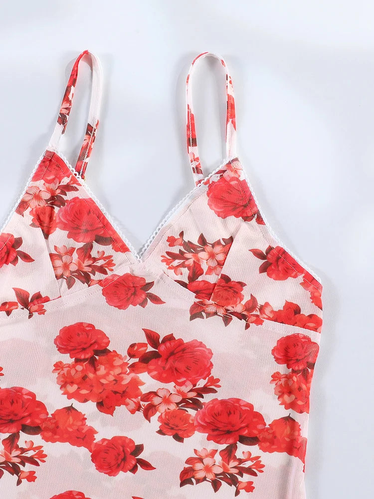 Long Dress Bikini Cover Up | Print Mesh Swimwear, Sexy Floral, Bandage Detail, S-XL
