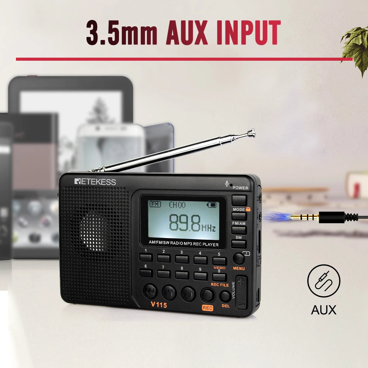 RETEKESS V115 Portable FM AM SW Radio — Rechargeable with USB