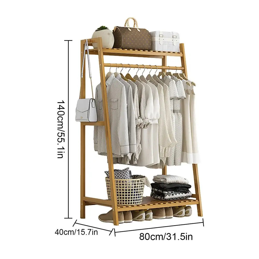 Floor Garment Rack with Multi-Layer Shelves — Freestanding Clothes Organizer