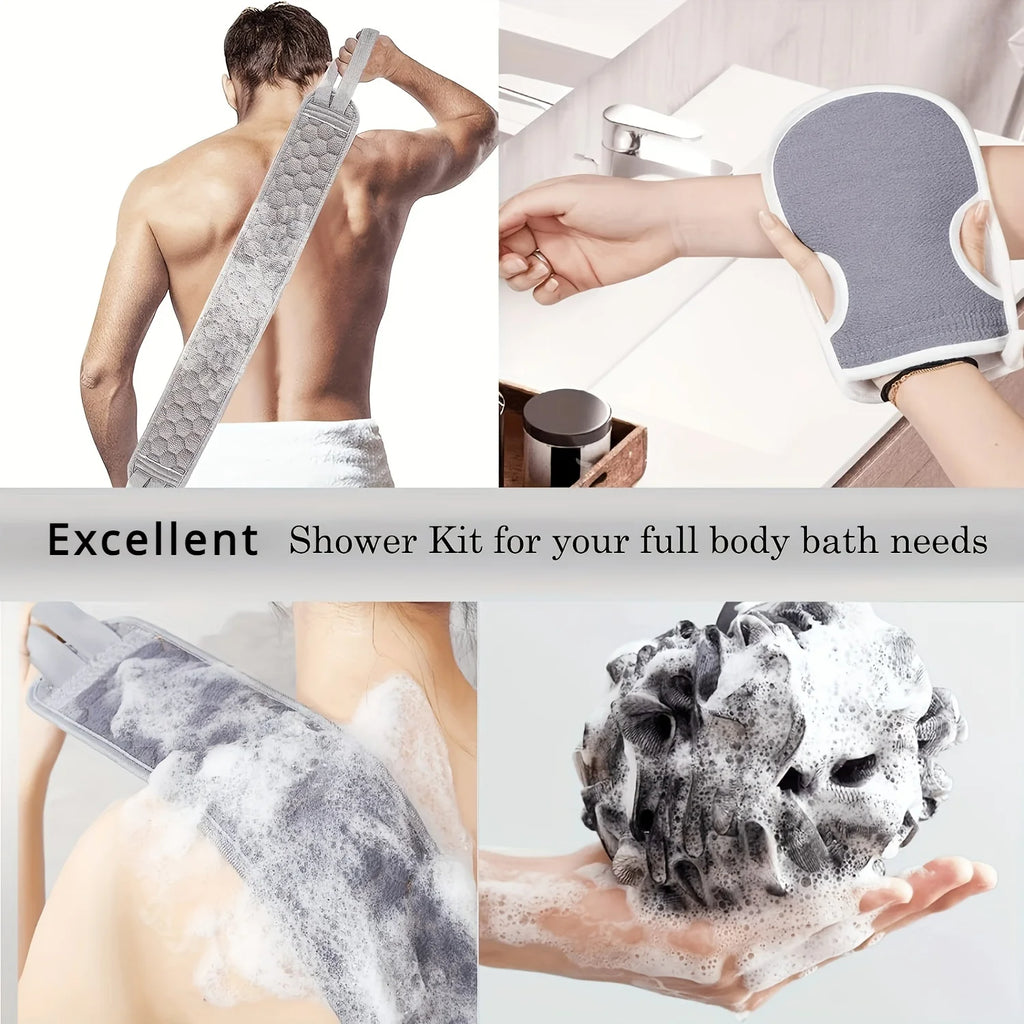 Exfoliating Body Scrubber Set – Back Scrubber, Bath Glove & Shower Loofah Sponge for Deep Clean