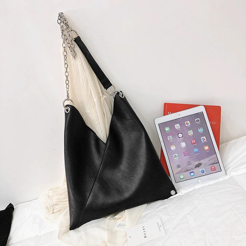 Luxury PU Leather Tote Bag – Large Capacity Chain Shoulder Bag for Women