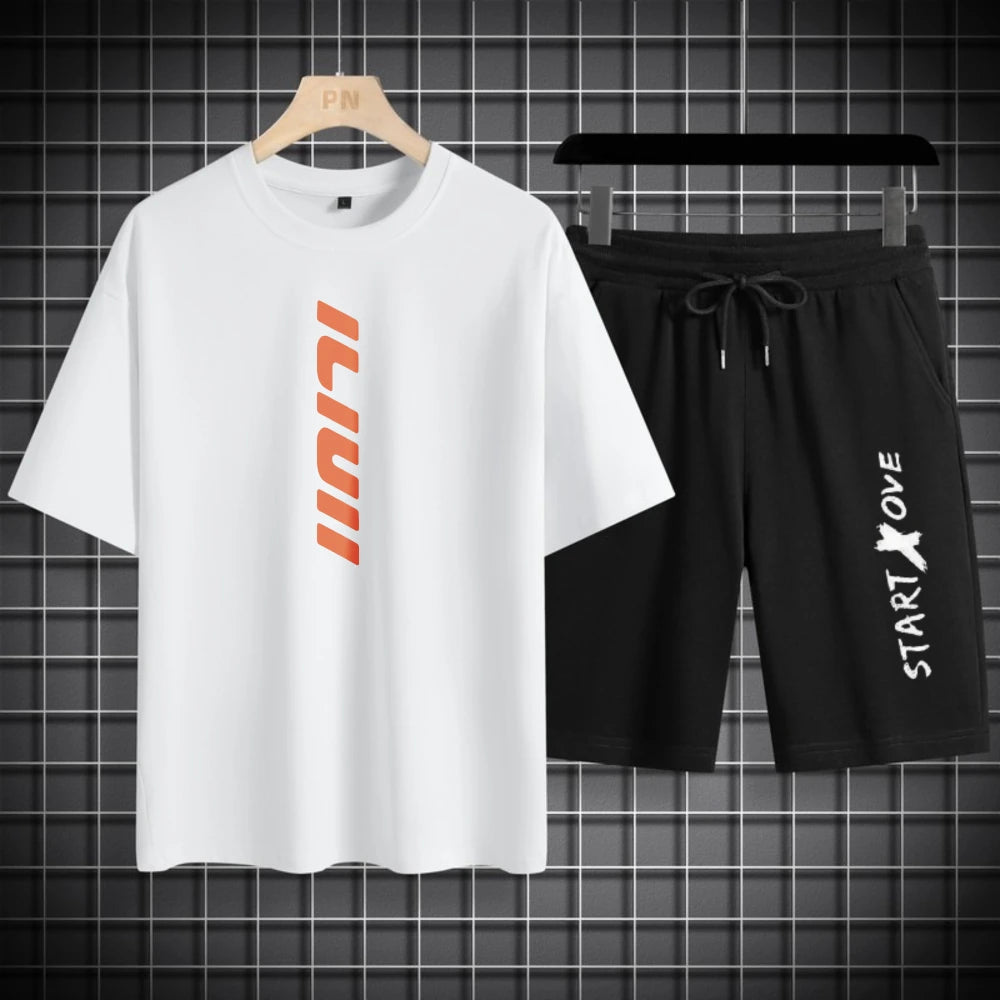 Men's Gradient Print T-Shirt & Shorts Casual Summer Sporty 2-Piece Set