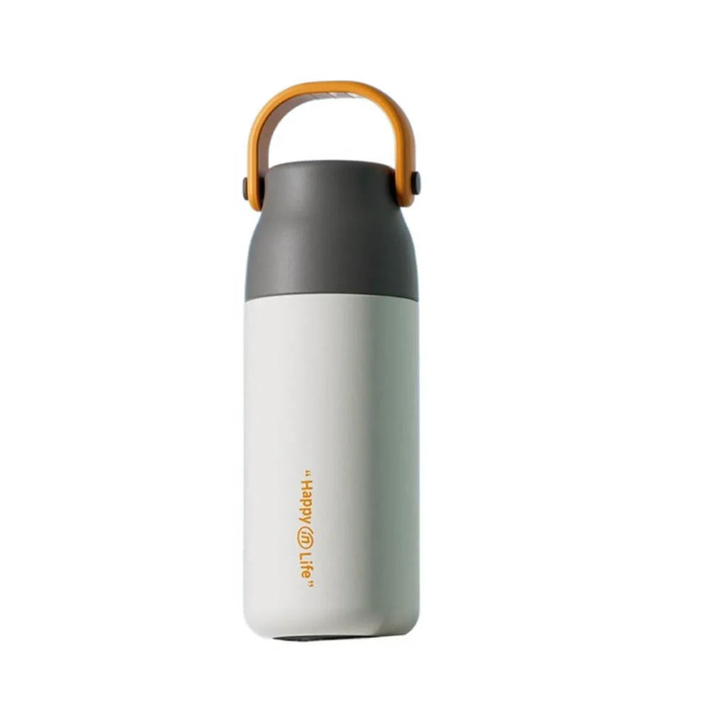 500ml Handheld Vacuum Thermos Bottle – 316 SS Interior, 360° Leakproof, CIQ Certified, Light Green/White/Orange