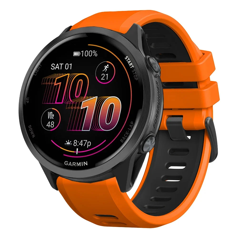 Two-Tone Silicone Sport Watch Band for Garmin Forerunner 265/255/570 & Venu 2/3 | 22mm Quick Release Strap