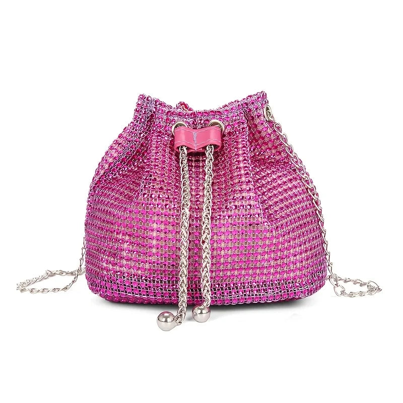 Rhinestone Drawstring Crossbody Bucket Bag – Formal Handbag for Women