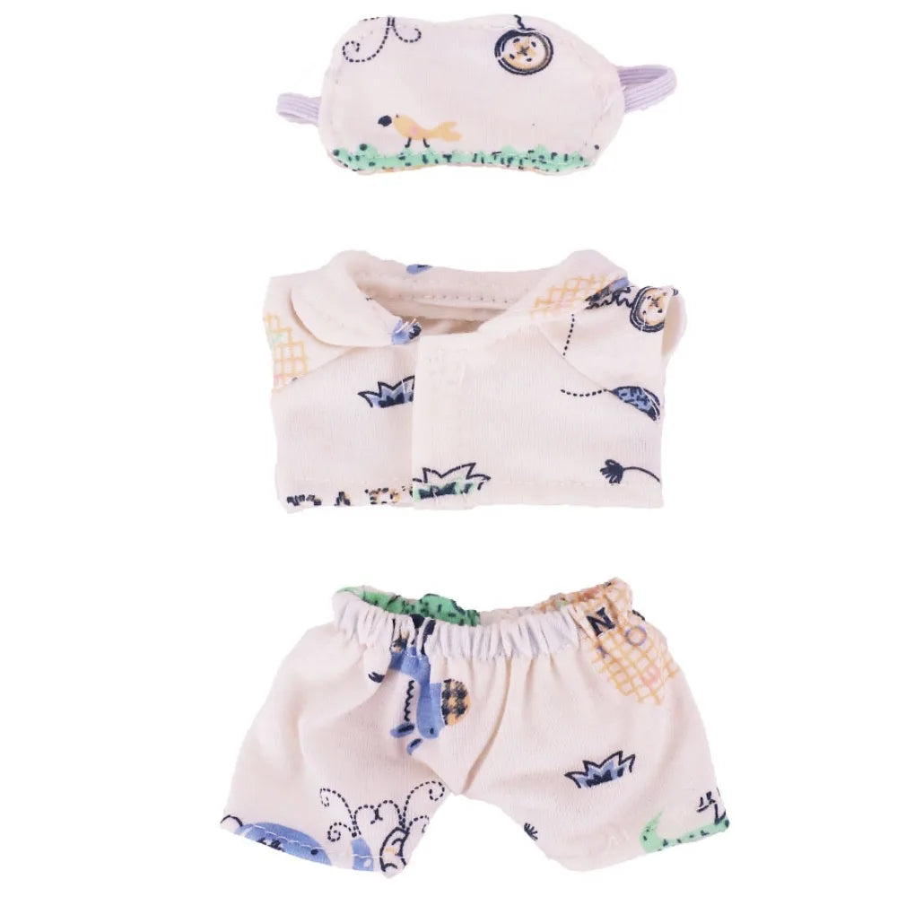 Doll Pajamas with Eye Mask – 15cm & 20cm Cotton Cartoon Doll Sleep Clothes & Bathrobe