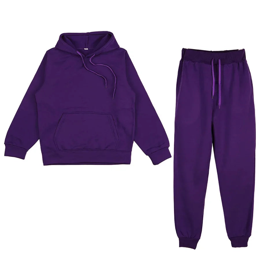 Men's Solid Color Hoodie & Pants Set – Casual Sport Tracksuit for Autumn Winter (S–3XL)