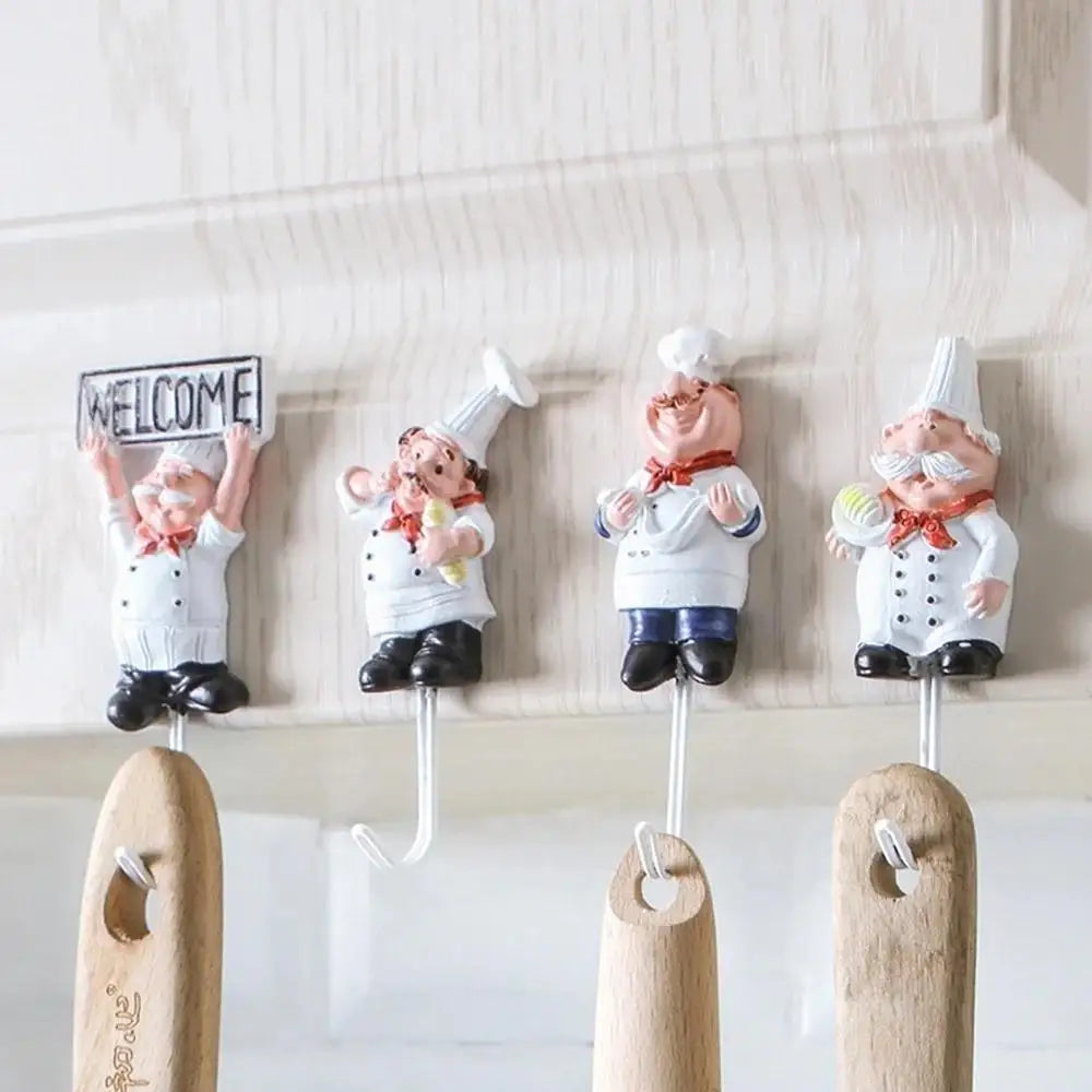 Chef Cartoon Wall Hook – Self-Adhesive Kitchen Utensil Hanger for Towels, Tools & More