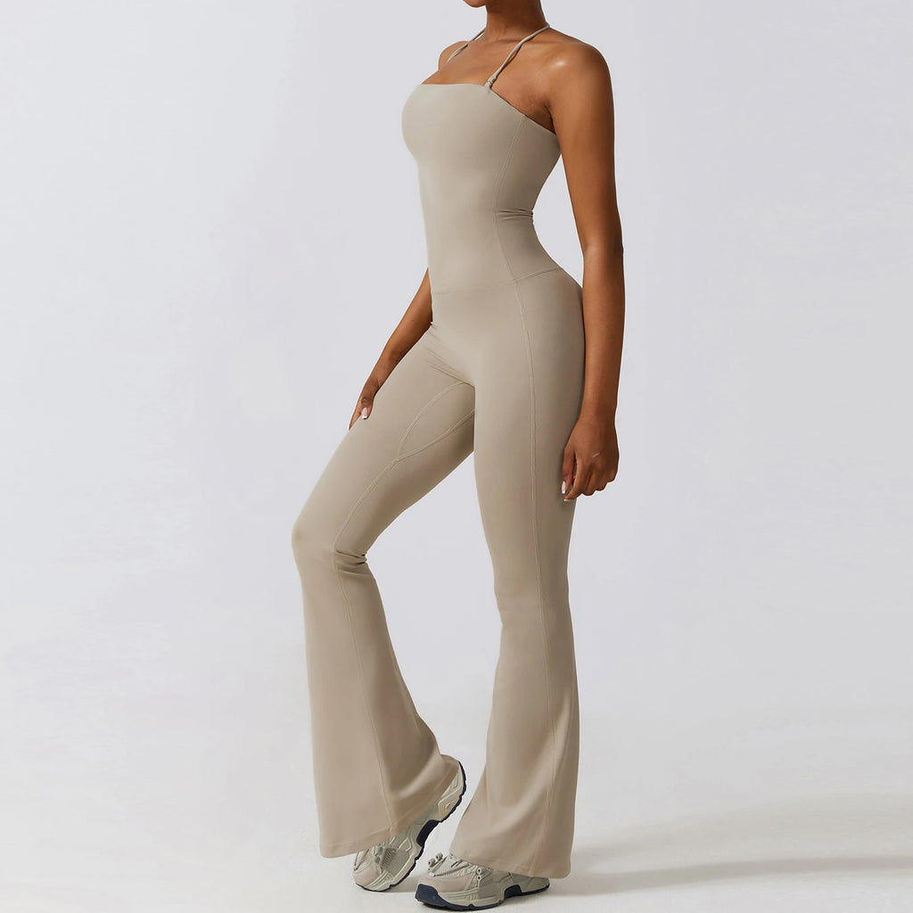 Women's Sleeveless Yoga Jumpsuit – Gym Flared Overalls Neck-Hanging Backless Sportswear