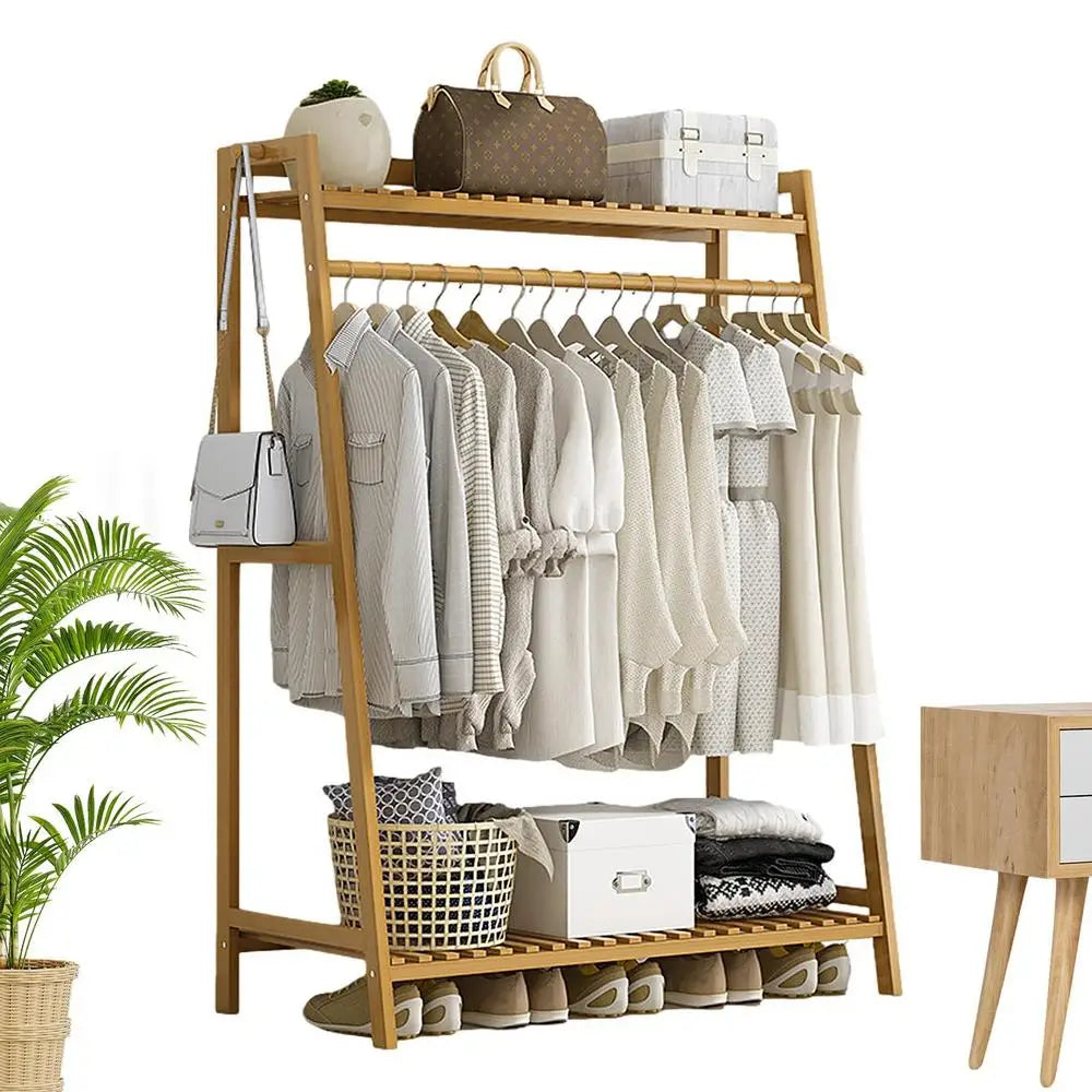 Floor Garment Rack with Multi-Layer Shelves — Freestanding Clothes Organizer