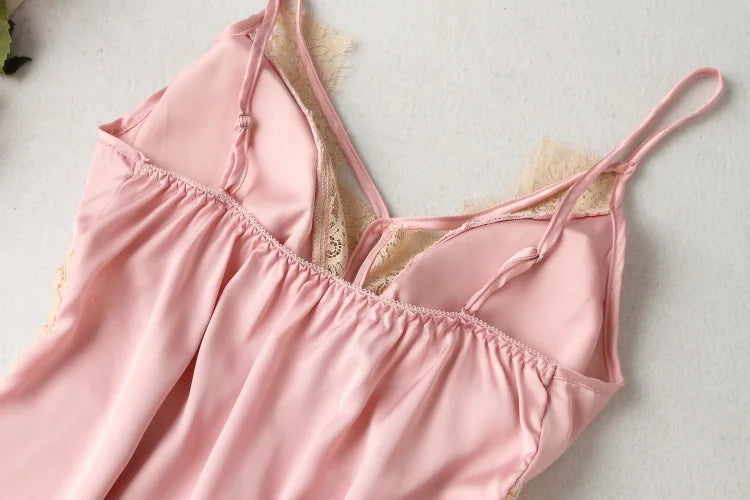 Lace Satin Suspender Nightgown — Sexy Chemise Sleep Dress