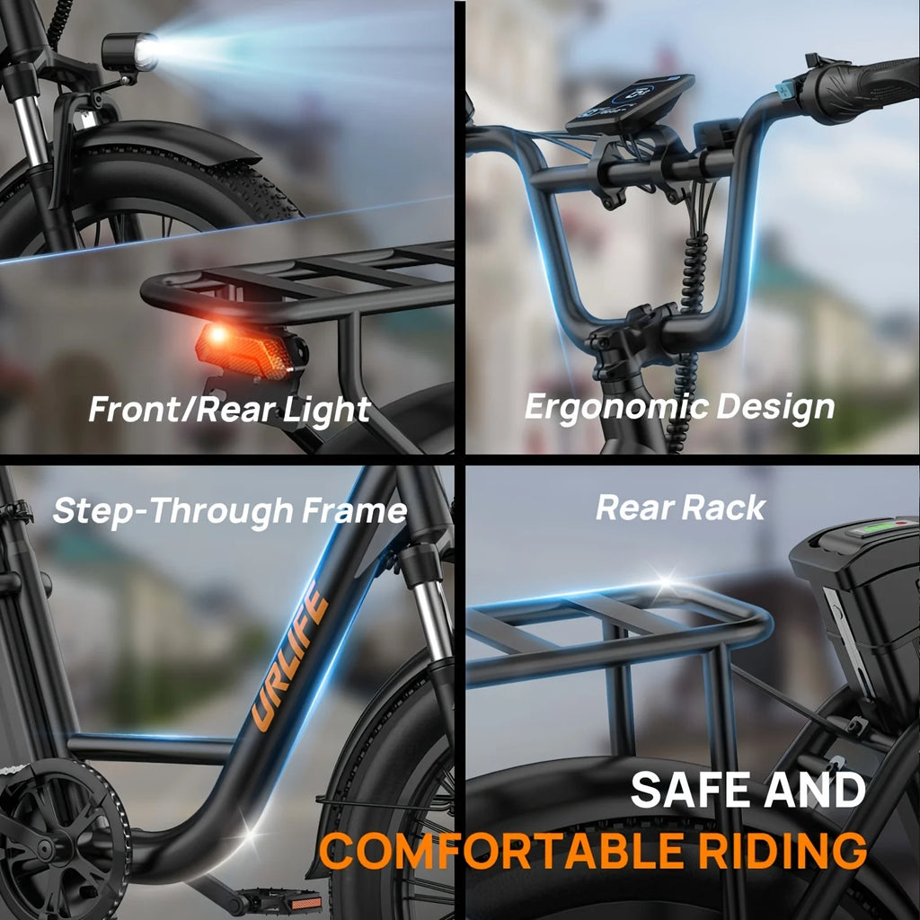 URLIFE E20 1000W Fat Tire Electric Bike — 48V 13Ah, 28MPH, 80-Mile Range, 7-Speed, Dual Disc Brake