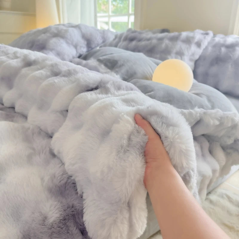 Bonenjoy 1pc Plush Duvet Cover Warm Quilts Cover Skin-friendly Bedding Solid Color Comforter Covers 이불커버 (No Pillowcase)