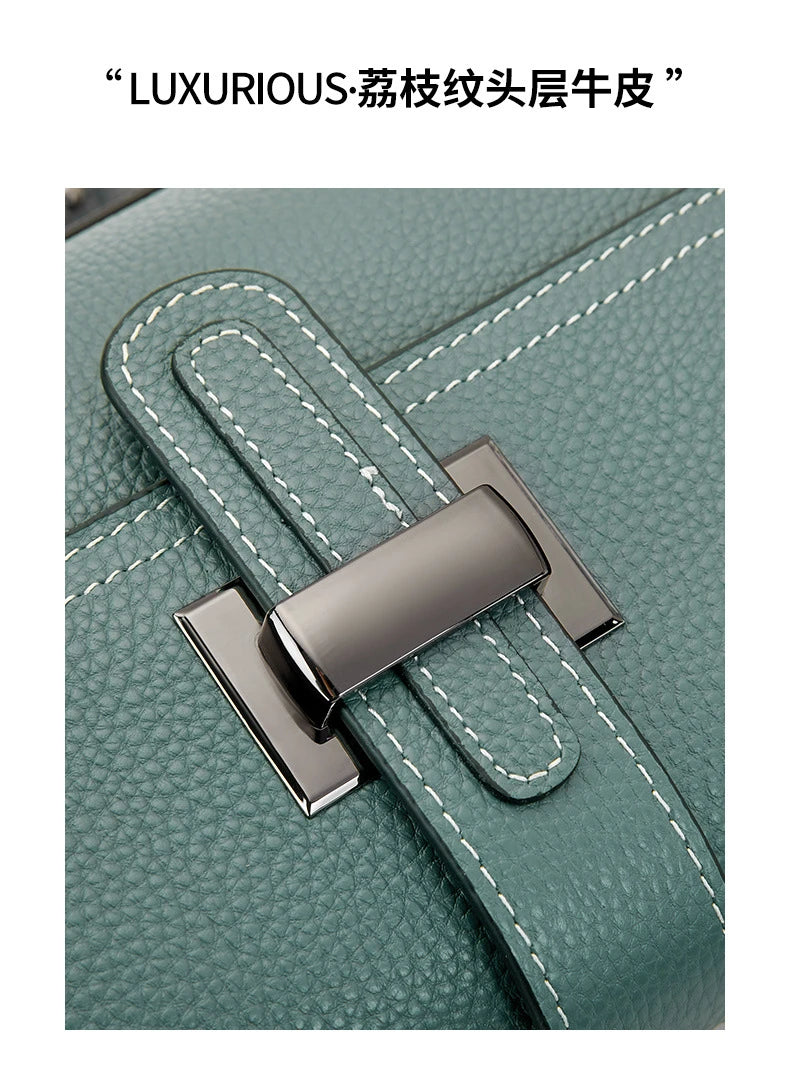 Genuine Cow Leather Square Satchel Shoulder Bag – All-Match Crossbody Messenger Handbag for Women
