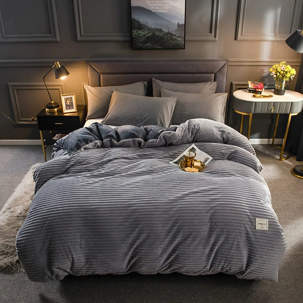 Thickened Corduroy Duvet Cover Set – Ultra Soft Velvet Quilt Cover, 8 Colors, 5 Sizes